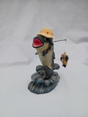 Decorative Fish with Fisherman Decor 5in Fisherman On A Hook Hooked By A Fish